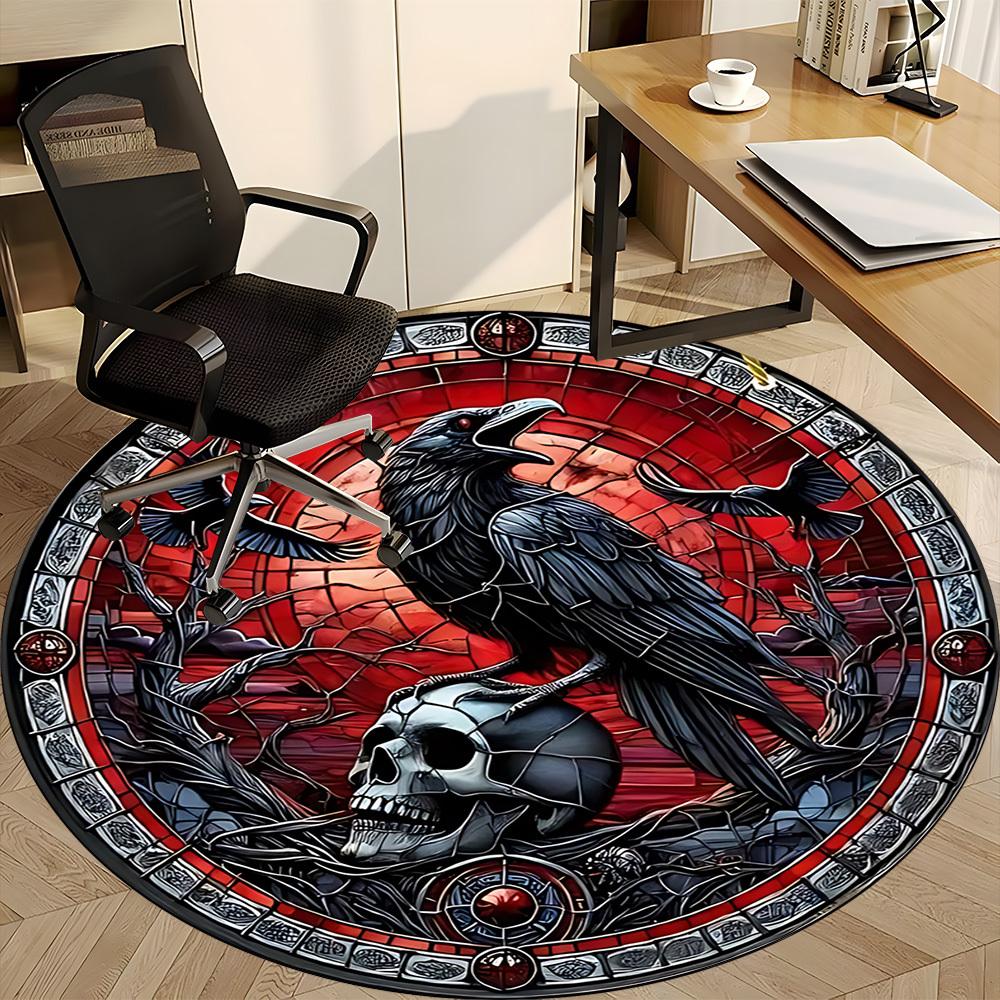 1PC Raven Stained Decor Office Round Rug, Non slip, Soft and Durable Office Rug for Interior Decoration, Perfect for Office
