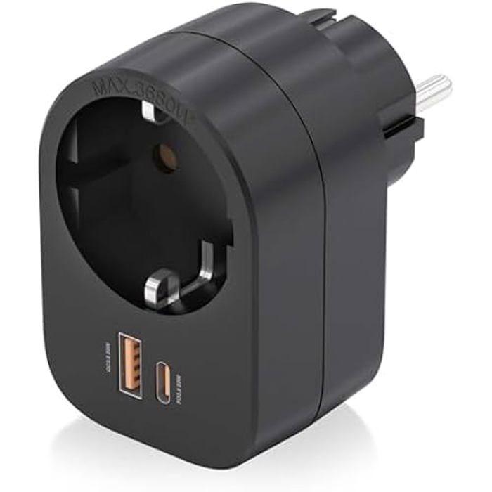 Multiprise Murale - AISENS - ASPS-1A1C07-BK - 1 Prise + 1 USB-C 20W PD3.0 + 1 USB-A 20W QC3.0 - Noir