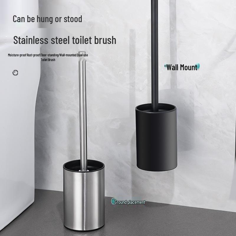 Wall-Mounted Stainless Steel Toilet Brush: No Dead Corners, No Punching Required, Perfect for Home Bathroom Cleaning.