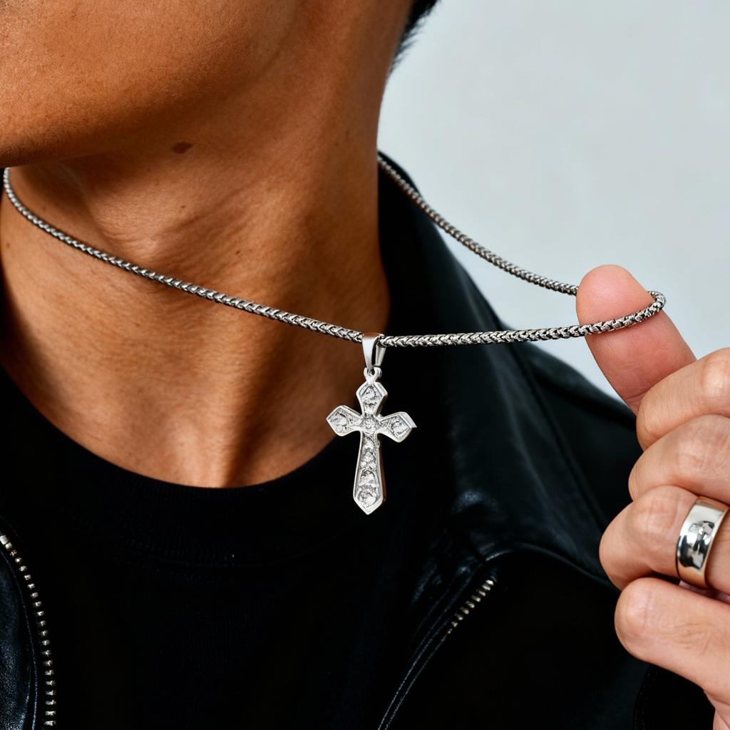 Chic Cross Necklace for Men Women,Stainless Steel Zircon Cross Pendant,Christian Classic Jewelry Gifts