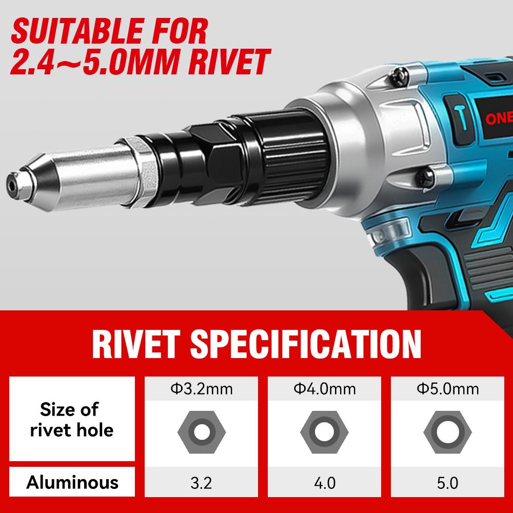ONEVAN Brushless Electric Rivet Gun Cordless LED Rivet Nut Gun Drill Insert Automatic Riveting Tool For Makita 18V Battery Pin