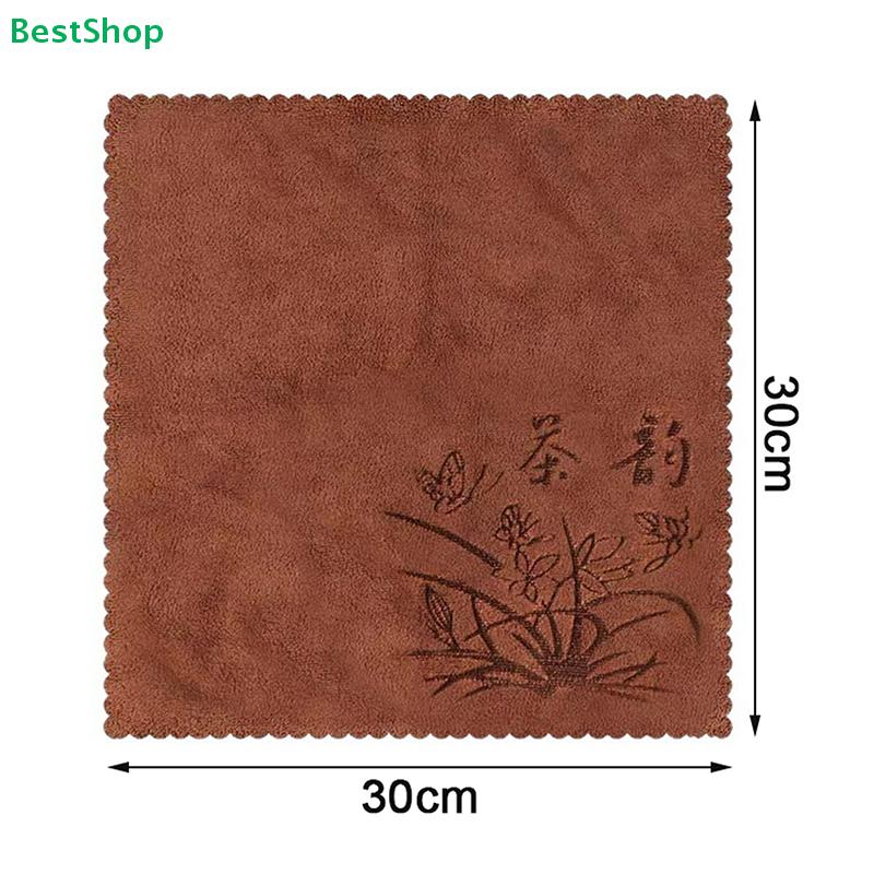 Premium Tea Towels with Embroidery - Thick Absorbent Tea Cloths, Reusable Fabric Towels for Tea Ceremony & Kitchen