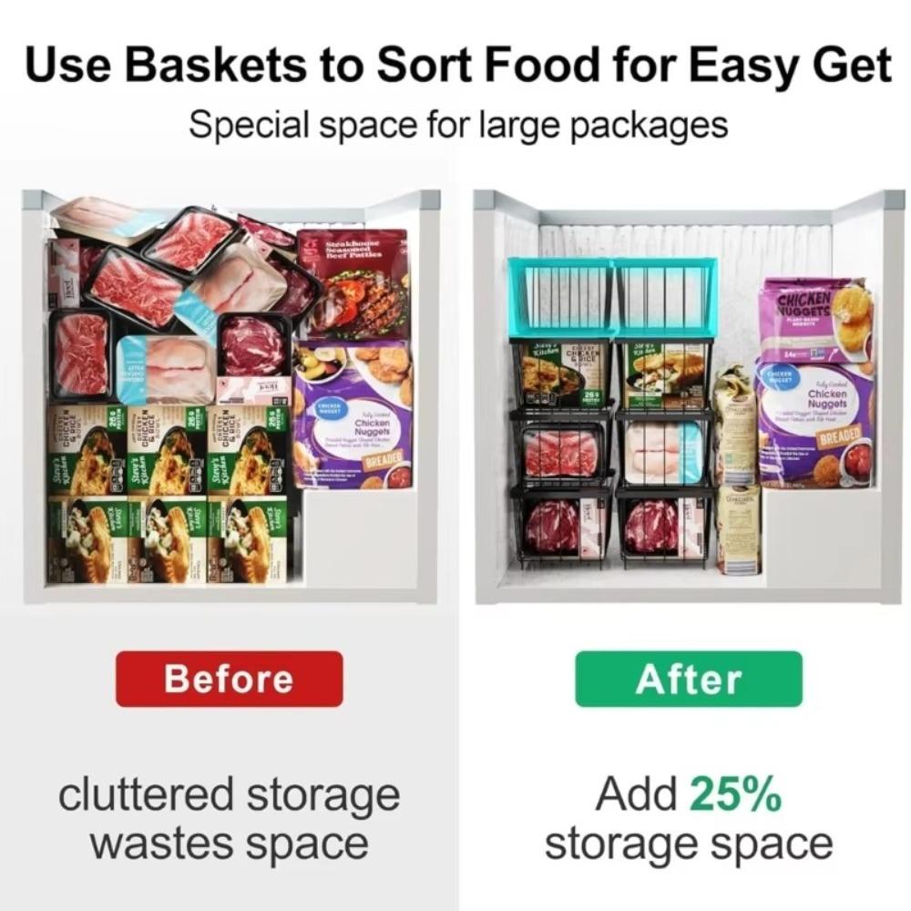 3pcs/set Foldable Handle Fridge Storage Basket Kitchen Racks Organizer  Frozen Food Storage