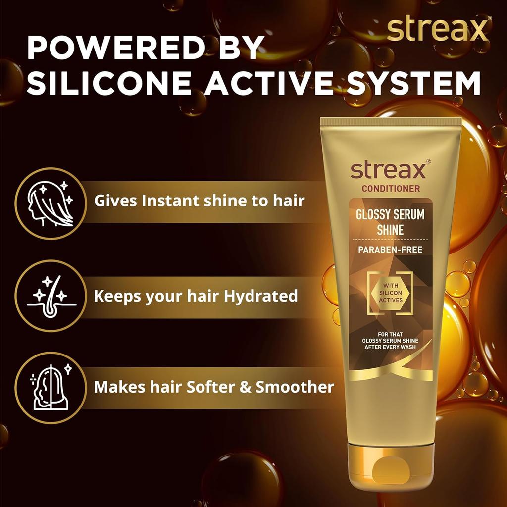 Streax Glossy Serum Shine Hair Conditioner For Dry Frizzy Hair 240Ml Deep Moisturizing Treatment