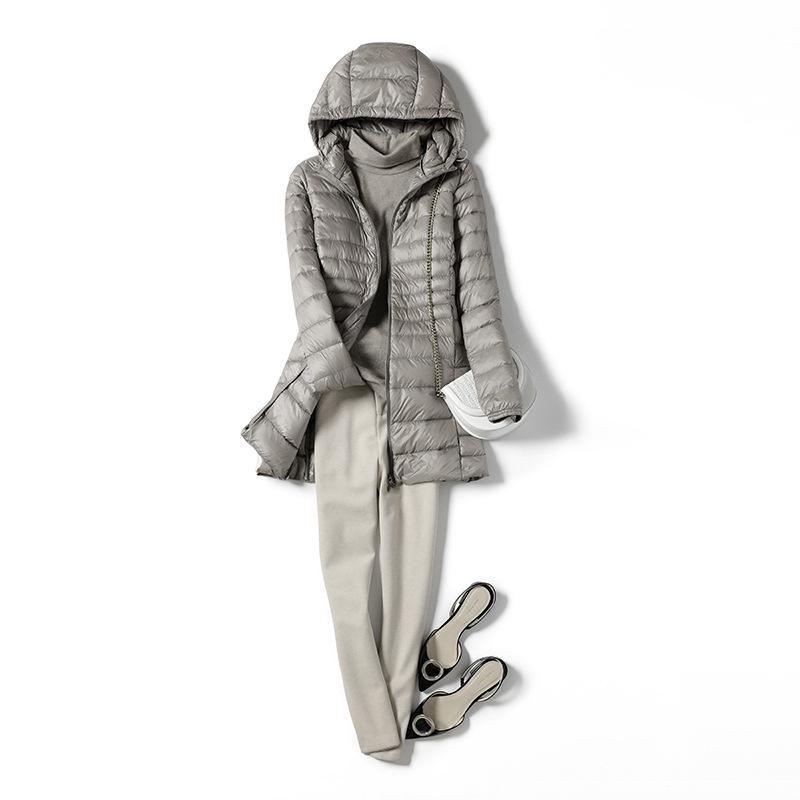 2023 Winter Women's Mid-Length Lightweight Hooded Down Jacket, Plus Size, Thin Style, Extra Large 