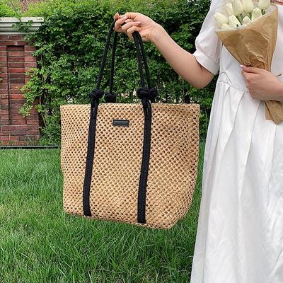 Summer Straw Women Large Capacity Handmade Beach Shoulder Bag Travel Vacation Casual Totes Bag