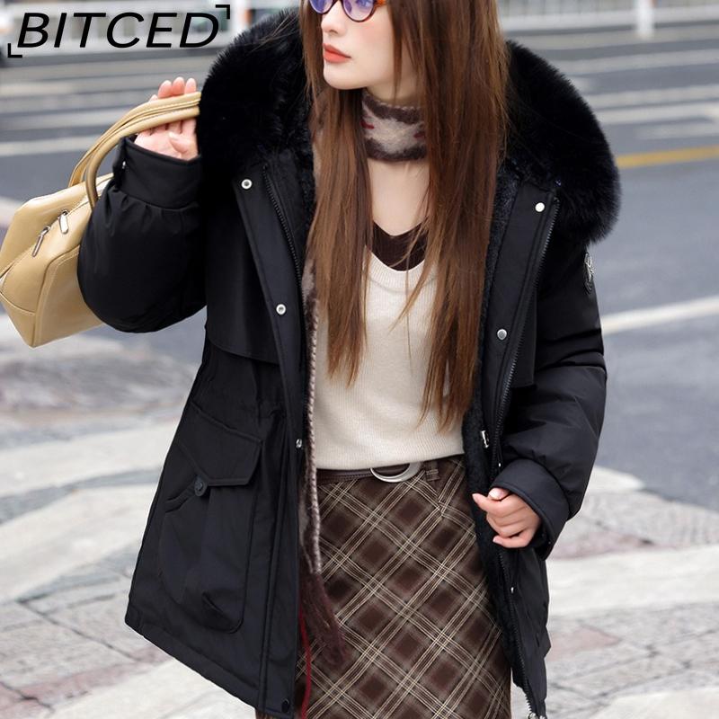 BITCED Women's Winter Slimming Down Jacket with Fashionable Fleece Lining and Thick Fur Trim