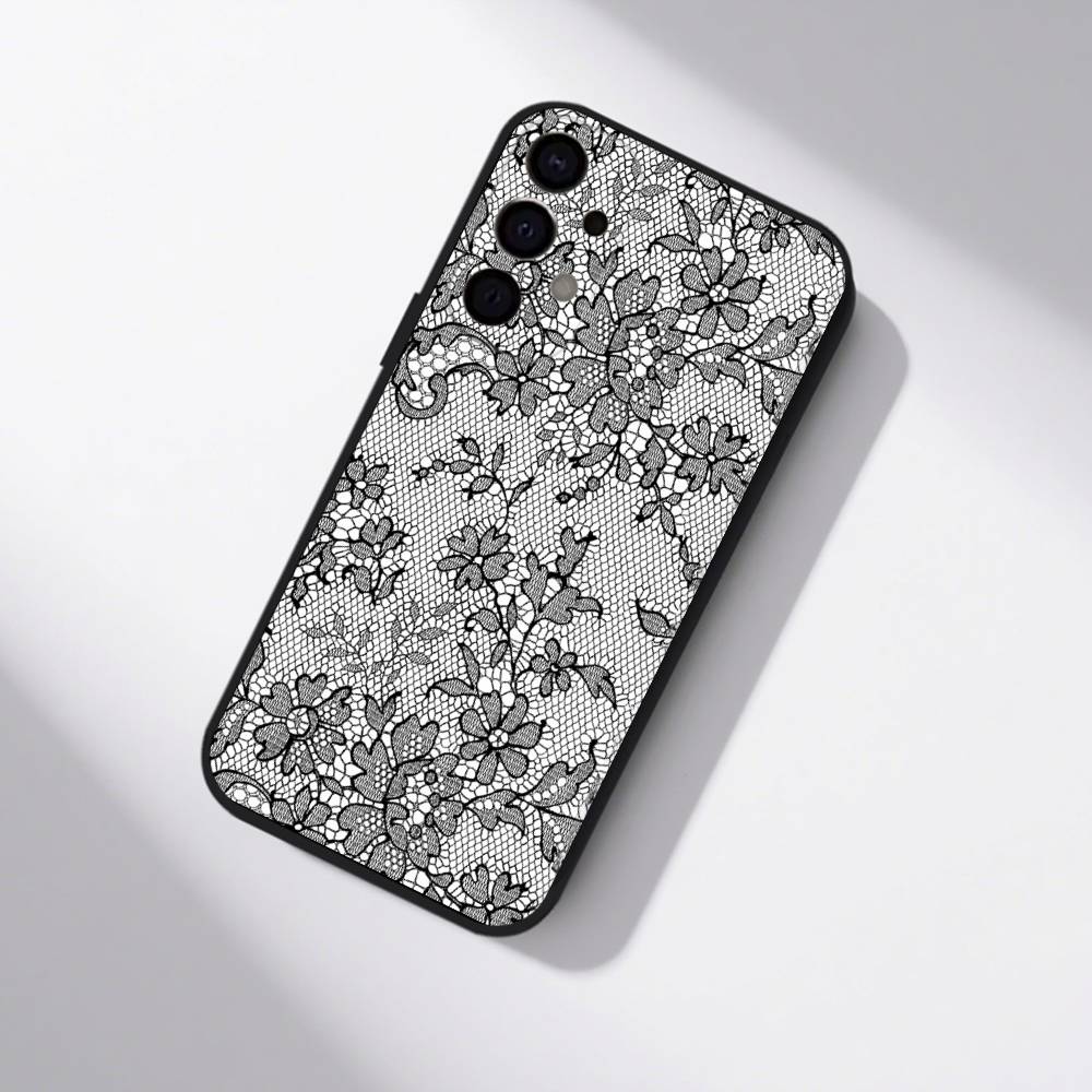 Vintage Lace Phone Case For Samsung S25,S24,S21,S22,S23,S30,Ultra,S20,Plus,Fe,Lite,5G Black Cover