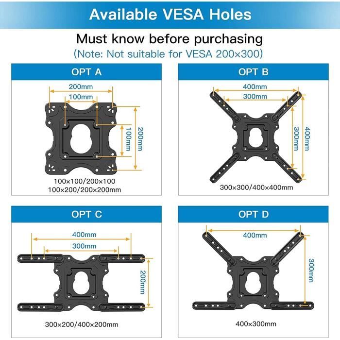 Support Murale TV - Inclinable Orientable Fixation Ultrafine Extensible - 32-55 Pouces LED LCD et courbe