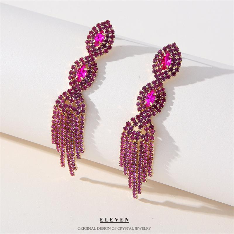 S925 Silver Needle Rhinestone Tassel Earrings - Exquisite Long Claw Chain with Colored Diamonds, European & American Style