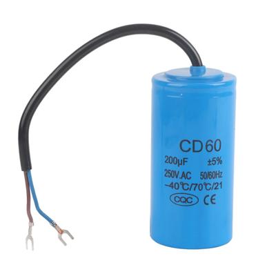 CD60 Betriebskondensator mit Kabel 250V AC 200uF 50 60Hz für Motor Luftkompressor