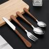 New Stainless Steel Cutlery Set with Imitation Wooden Handle Western Household Spoon Knife Fork Dinnerware Kitchen Tableware