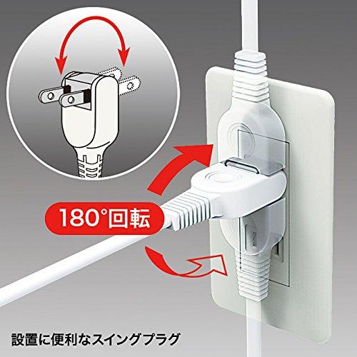 SANWA SUPPLY Power Strip, Fire and Dust Prevention Shutter, Centralized Switch, Swing Plug, 2-Pin X 6 Outlets (10m), White, TAP-TSH610SWN
