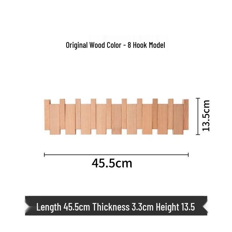 

Nordic Punch-Free Solid Wood Coat Rack for Entrances, Walls, and Hallways. 4 Hooks - 25.5cm (Non-toxic Paint)