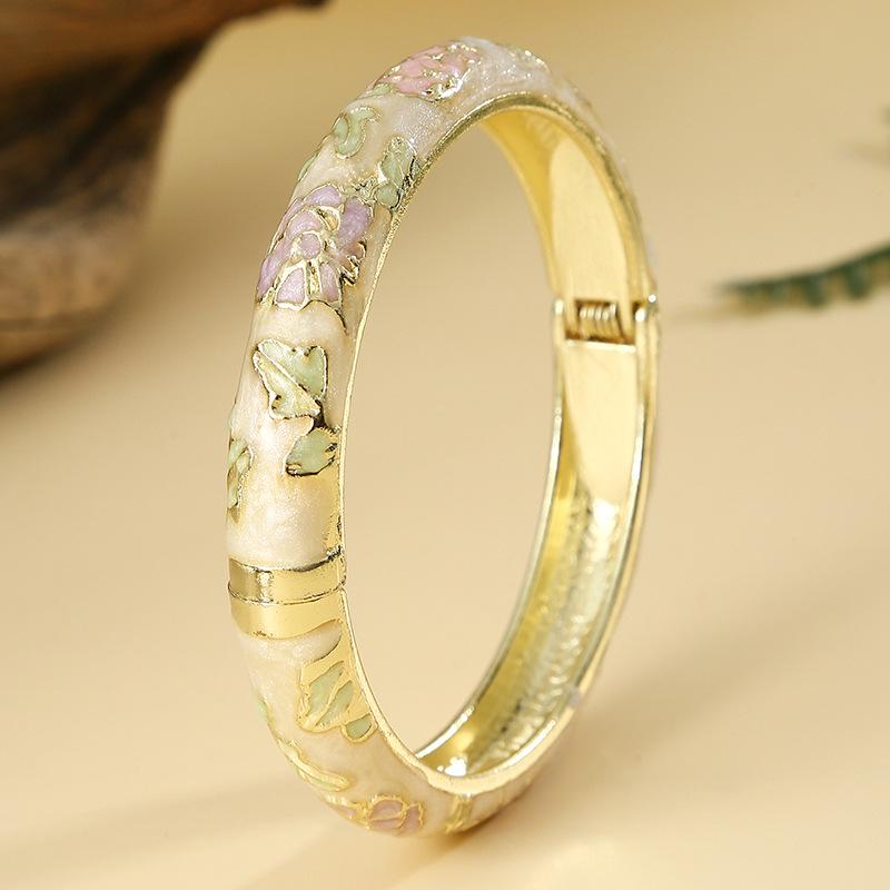 Chinese Style Colorful Cloisonné Peony Enamel Bracelet - Women's Retro Drip Spring Design