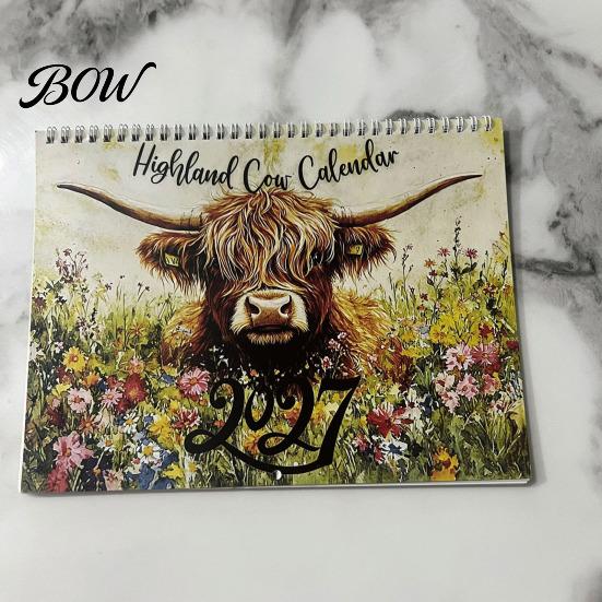 Home Office Organization Tool Highland Cow Calendar 2027, 12 Month Wall Hanging Planner with Ink Proof Large Daily Blocks, Organizer, Lover