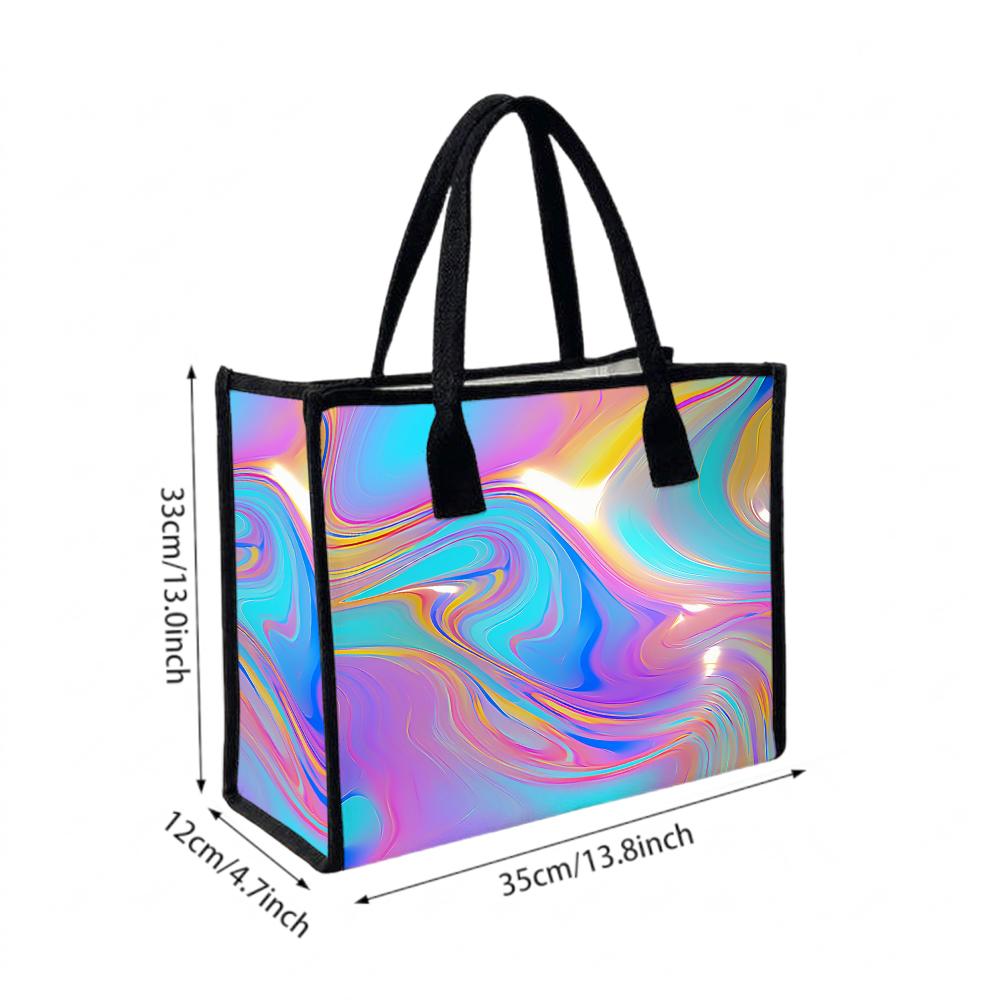 Iridescent Swirl Pattern Tote Bag Fashion Casual Daily Carry All Lightweight Trendy Shopping Handbag for Women