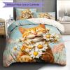 Cat Holding Flowers  Pattern Bedding Quilt Set  Home Decoration  Gift (1 * Duvet Cover + 2 * Pillowcase, Without Core)