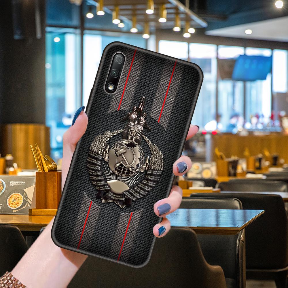 Phone Case For Huawei Honor 9X 9 9S 10 20 30 S i A 8X 8A 8S 7X 7A Pro Lite  Black Cover Back Luxury Funda Silicone USSR Flag