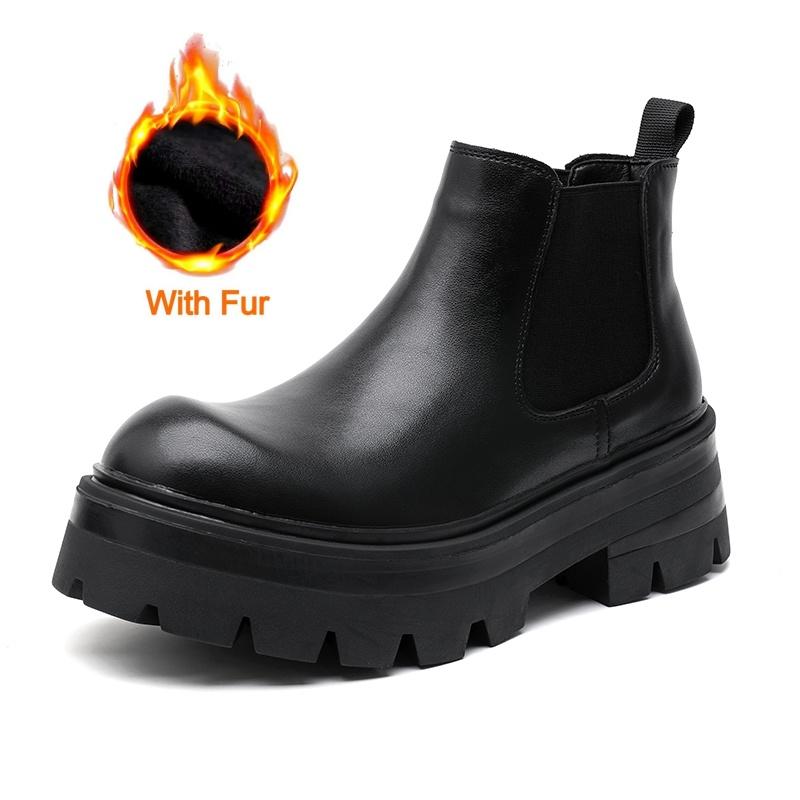 Fashion British Fashion Men Casual Leather Ankle Boot Antiskid Outdoor Chelsea Boot High Top Business Thick Bottom Designer Tooling Shoe