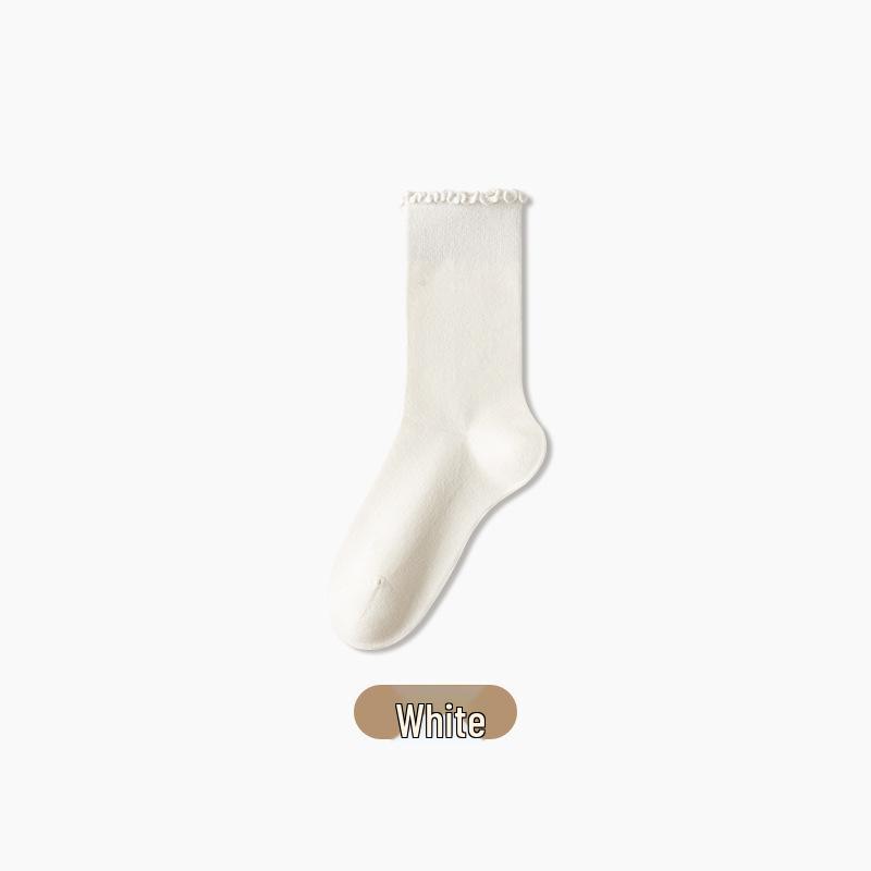 Women's Lace Ruffle Mid-Calf Socks - Spring/Fall Style, Perfect with Birkenstocks, Postpartum-Friendly, Long Socks for Autumn/Winter