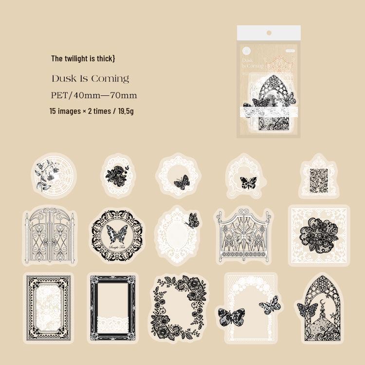 Mò Mò Набор ретро-стикеров для коллажа PET - Серия  Пьяные чернила и туманный дождь , Декор для дневника, 6 стилей в наличии