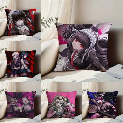Anime KWaii D-Danganronpa Kissenbezug Staubmilben-abweisender Kissenbezug Versteckter Reißverschluss Seidiger kurzer Plüsch Sofakissenbezug