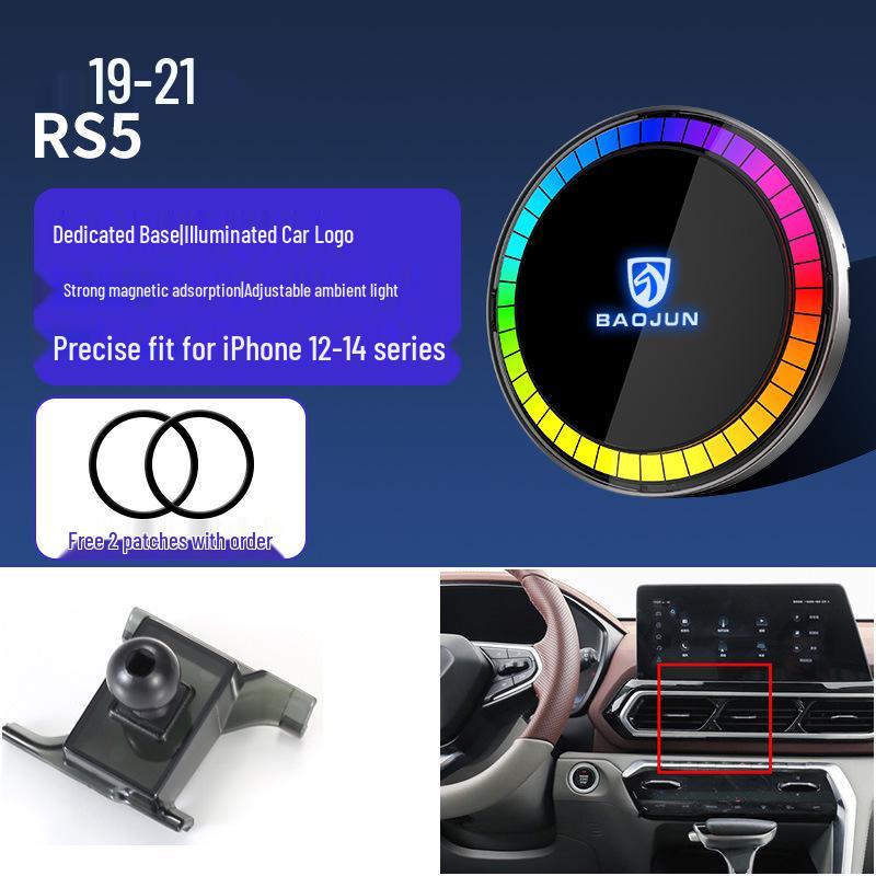 Baojun Bezdrátový Rychlonabíjecí Magnetický Držák Telefonu s Atmosférickým Světlem pro Zařízení Apple