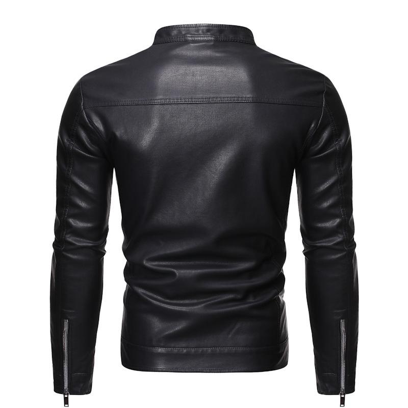 Motorcycle jacket jacket handsome leather jacket men's stand-up collar simple solid color leather jacket men's leather jacket