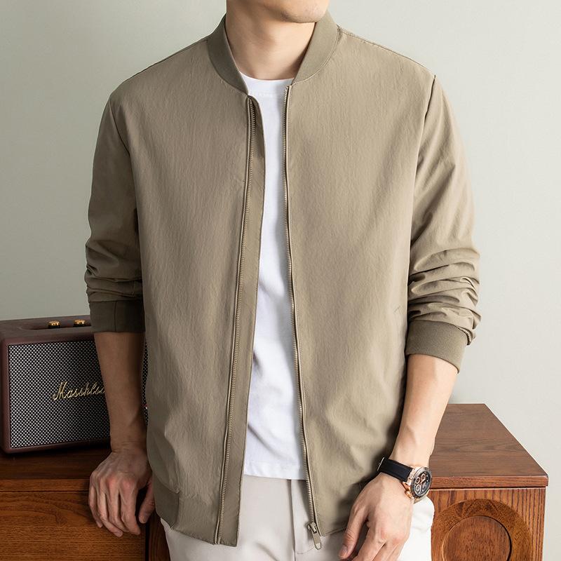 

High-end men s jacket, business casual men s clothing, spring and autumn solid color baseball collar coat M хаки