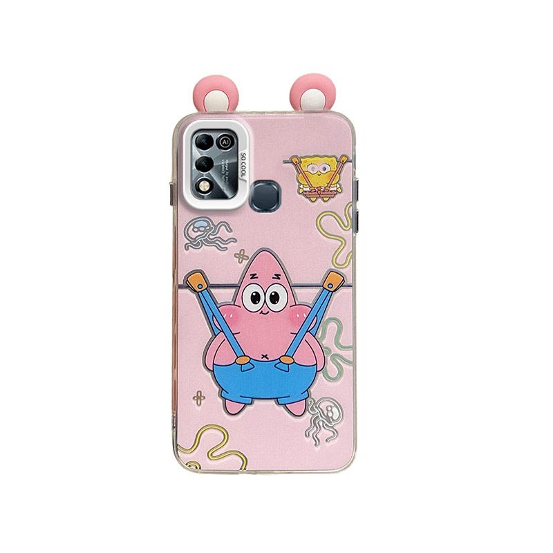 KEYSION Cute Ear Cartoon Case for Infinix Hot 11 Play with Lanyard Soft Silicone+PC Shockproof Phone Back Cover for Infinix Hot 10 9 Play