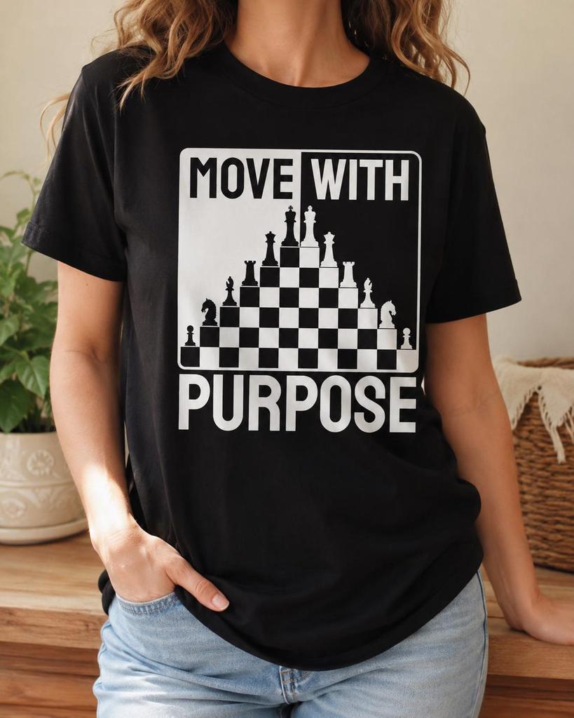 Move With Purpose Chess Shirt, Strategic Board Game Tee, Expert Player Gifts, Tournament Club Outfit, Motivational Grandmaster Quote Apparel