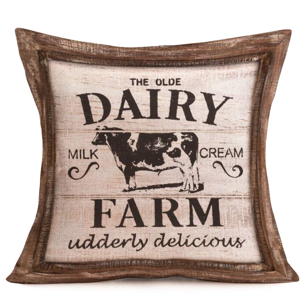 Vintage Farm Fresh Animals Cow Chicken Dairy Store Decoration Sofa Throw Pillow Cover Livestocks Cotton Linen Ad Cushion Cover