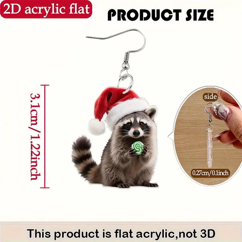 Cross-border cute raccoon eats candy earrings, European and American acrylic Christmas gifts, Christmas hats, cartoon animal earrings.
