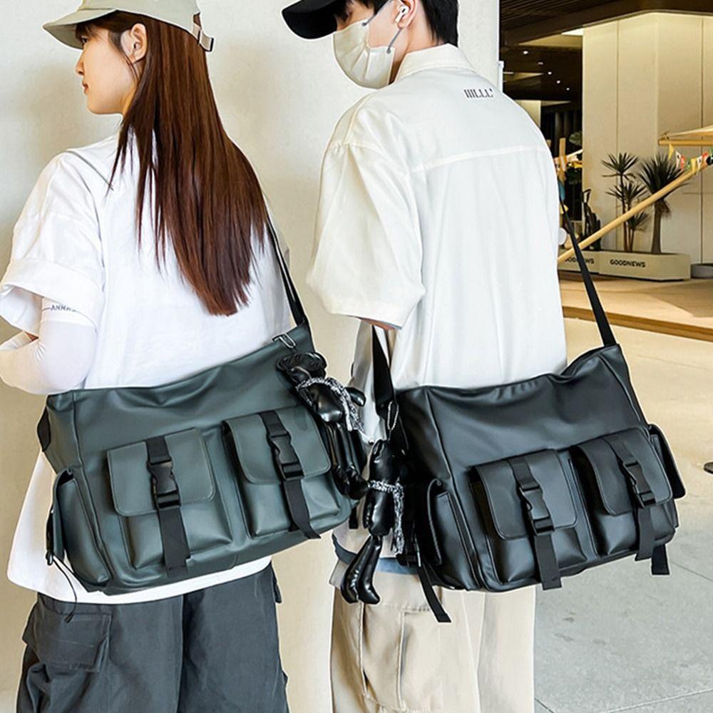 Casual Square Men Crossbody Bag Multi-Pockets Waterproof Messenger Bag Multifunctional Solid Color Nylon Shoulder Bag Hiking