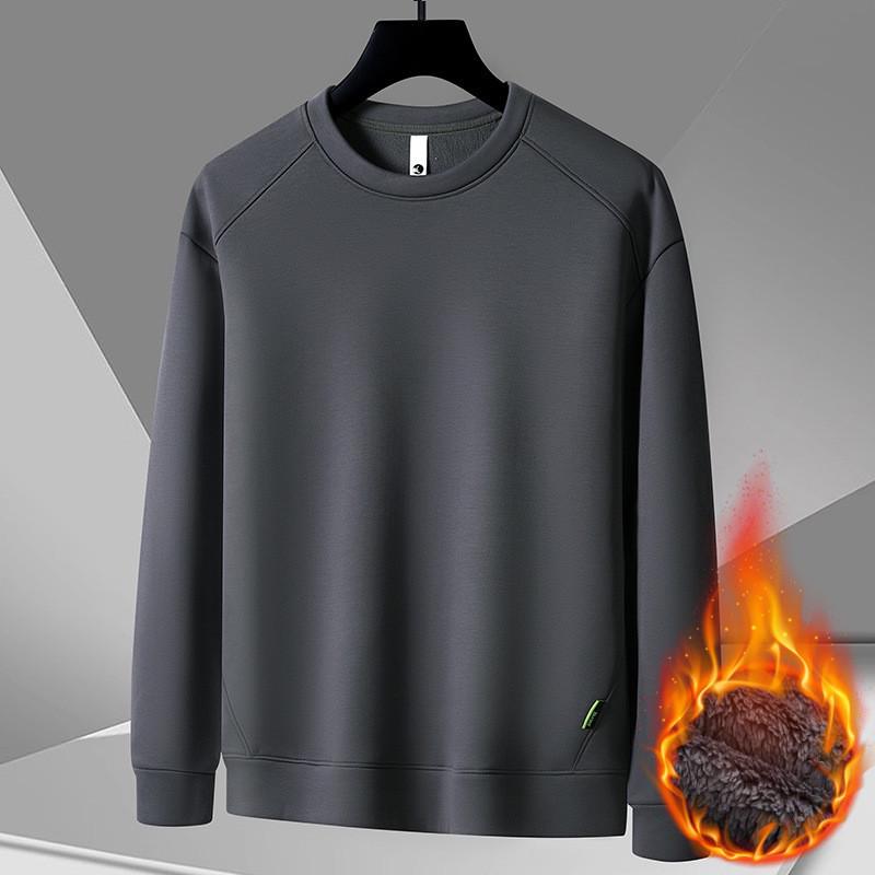 Men's Raglan Hoodie: Casual Round Neck, Long Sleeve, Plus Velvet, Thickened Base Layer for Spring, Autumn, and Winter.
