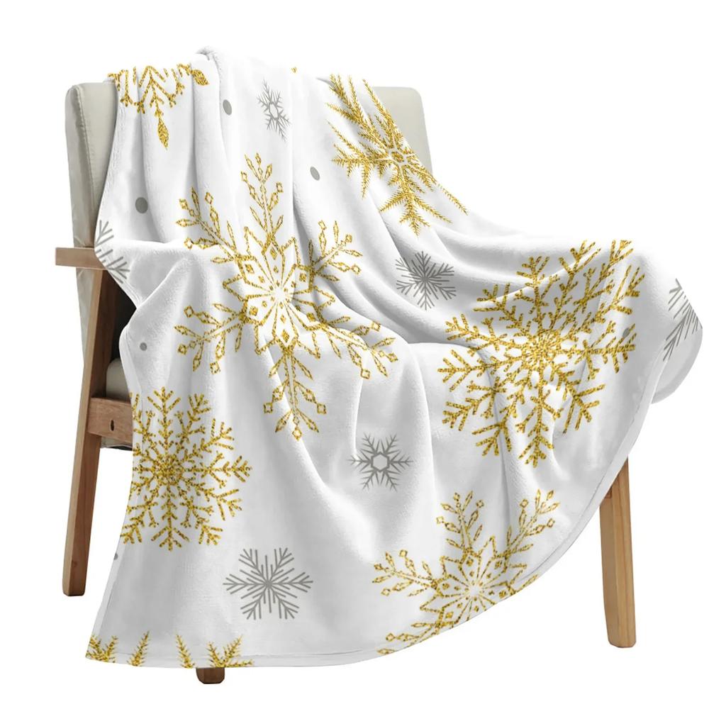 Golden Snowflake Christmas Throw Blanket Soft Plush Warm Sofa Throw Holiday Gift Home Textile