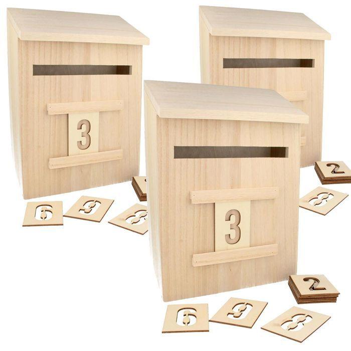 3 Wooden Mailbox Advent Calendars 28 Cm
