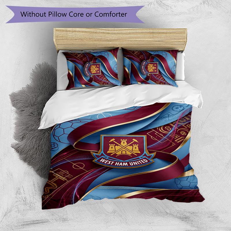 Set Lenzuola Stampato West Ham United Football 3 Pezzi, Comodo Set Copripiumino per Camera da Letto Amico della Pelle