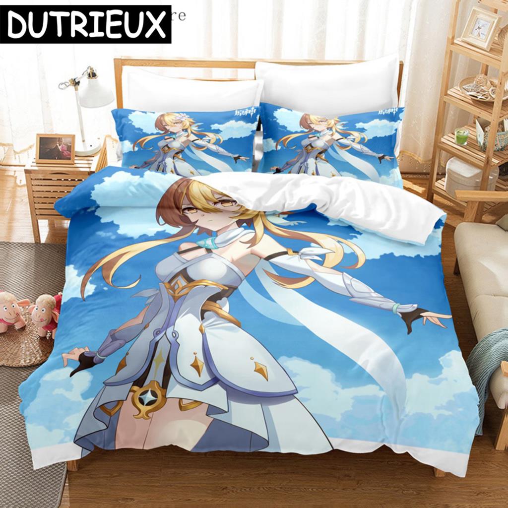 Anime Genshin Impact Lumine Duvet Cover Cartoon Girl Bedding Sets Twin Double Bed Set For Home Textiles