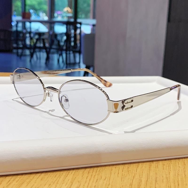 Premium retro oval frame glasses women's myopia frame metal fashion small frame yk concave sunglasses