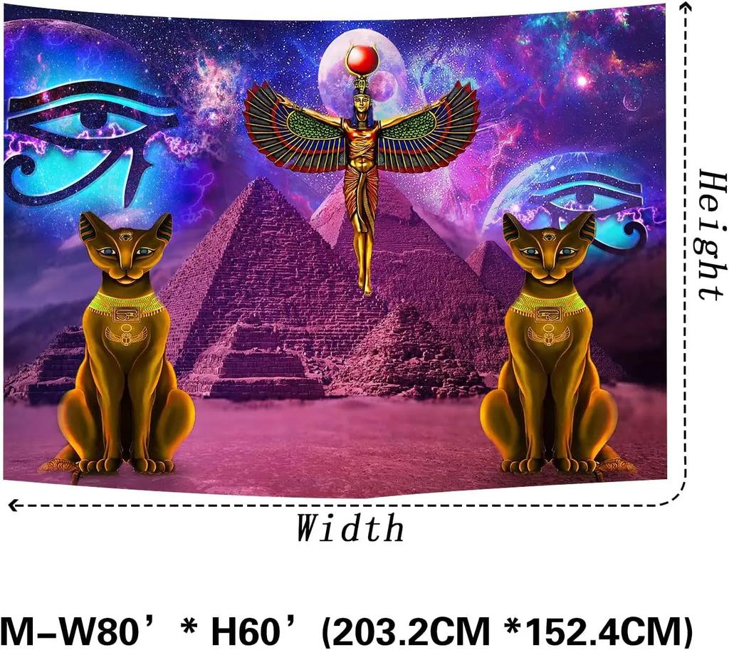 Egyptian Style Tapestries Goddess of Isis Eye of Horus 40x30Inch Anubis Cross Snake Mysterious Text Characters Wall