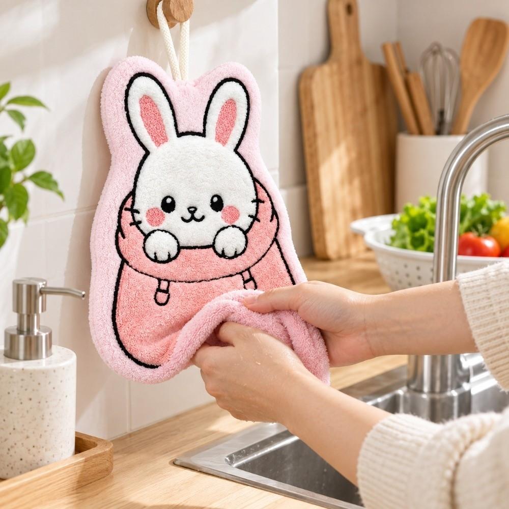 Coral Velvet Kitchen Cleaning Towel Cartoon Style Cleaning Rag Cute Hand Towel  Household