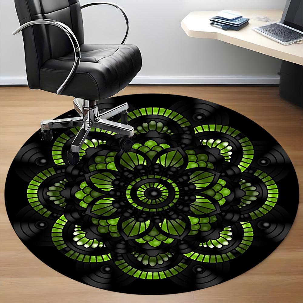 1PC Black Green Mandala Pattern Chair Carpet for Office, Indoor Non-Slip Washable Carpet, Soft Comfortable Mat For Office Room Yy250930254