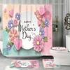 1/4 Mother'S Day Carnation Shower Curtain Set, Shower Curtain With Hooks, Non-Slip Carpet, Toilet U-Shaped Mat, Toilet Seatcover