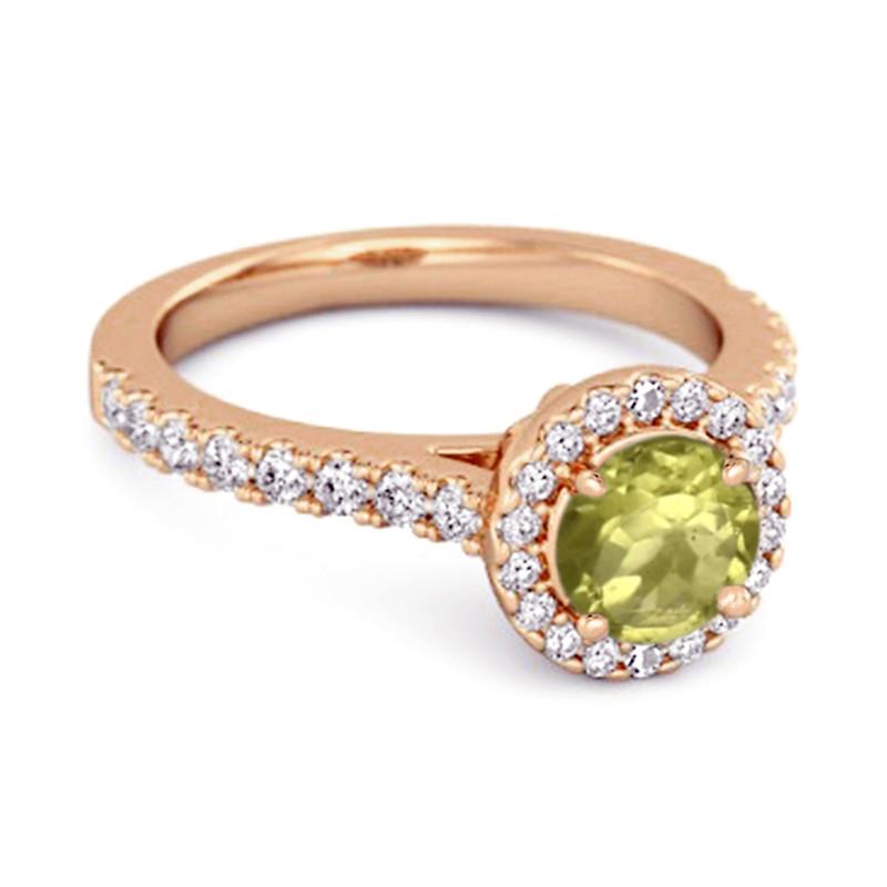 Peridot Round Halo Accents Ring -925 Sterling Silver Rose Gold Vermeil