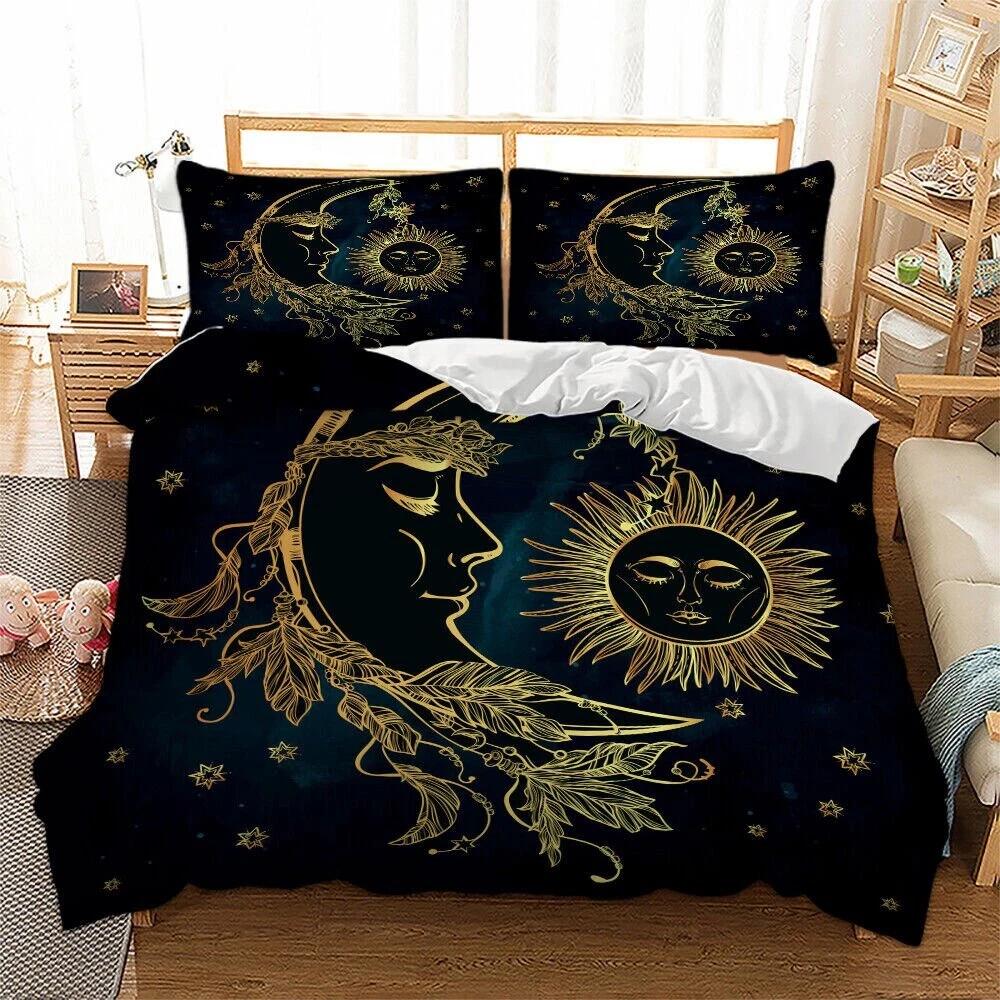 

Boho Sun and Moon Duvet Cover, Celestial Bedding Set, Mystic Bed Cover for Bohemian Home Decor, Perfect Gift for Twin/Queen/King Size Beds Baby 100x135cm
