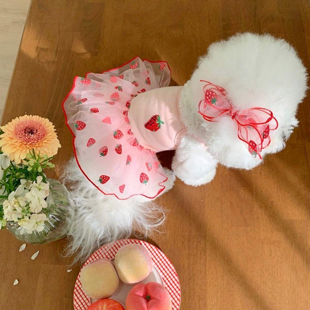 Yarn Pet Princess Dress Fashion Cat Strawberry Clothing Designer Small Dog Skirt  Cat