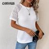 T-shirt d'été pour femme en tricot jacquard ajouré et dentelle, haut ample à manches courtes