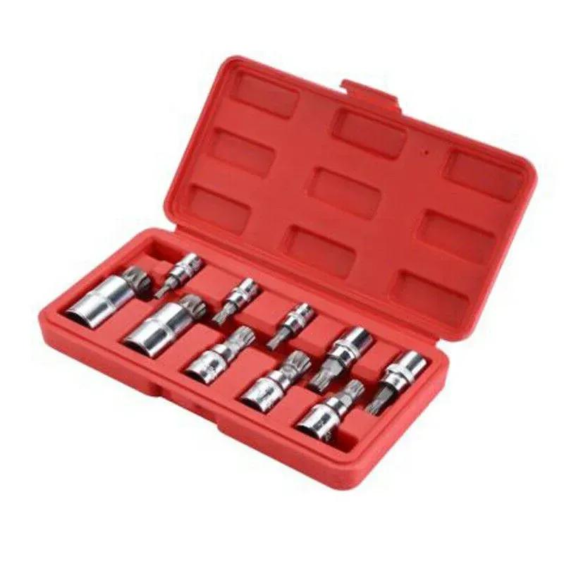 10pcs Set XZN 12 Point Spline Bit Socket S2 Steel 4-18mm Car Anti-Rust Ratchets Wrench Hand Tools High Hardness Blue Box